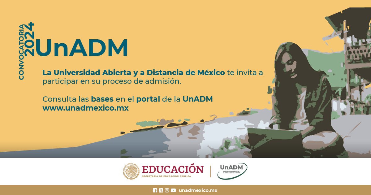 SEP_mx's tweet photo. ¿Quieres continuar con tus estudios de nivel #Superior? 💡¡Esto es para ti! 🤓

🖥️📱 La @UnADM_Mx publicó su convocatoria de ingreso 2024. Conoce su oferta educativa en la página: ➡️ https://t.co/xJdrwWGrQ8

📆 Inicio de registro: 29 de julio de 2024 https://t.co/FLNRpYqs6y