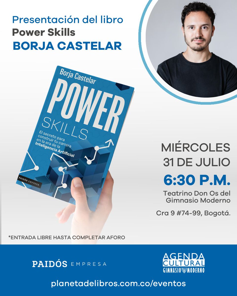 Atención lectores. 🇨🇴

Los invitamos a la presentación del libro: Power Skills del autor <a href="/borja_castelar/">Borja Castelar</a> 

📆Miércoles 31 de julio - 6:30P.M.
📍Teatrino Don Os del Gimnasio Moderno en Bogotá

#CreemosEnLosLibros #PowerSkills