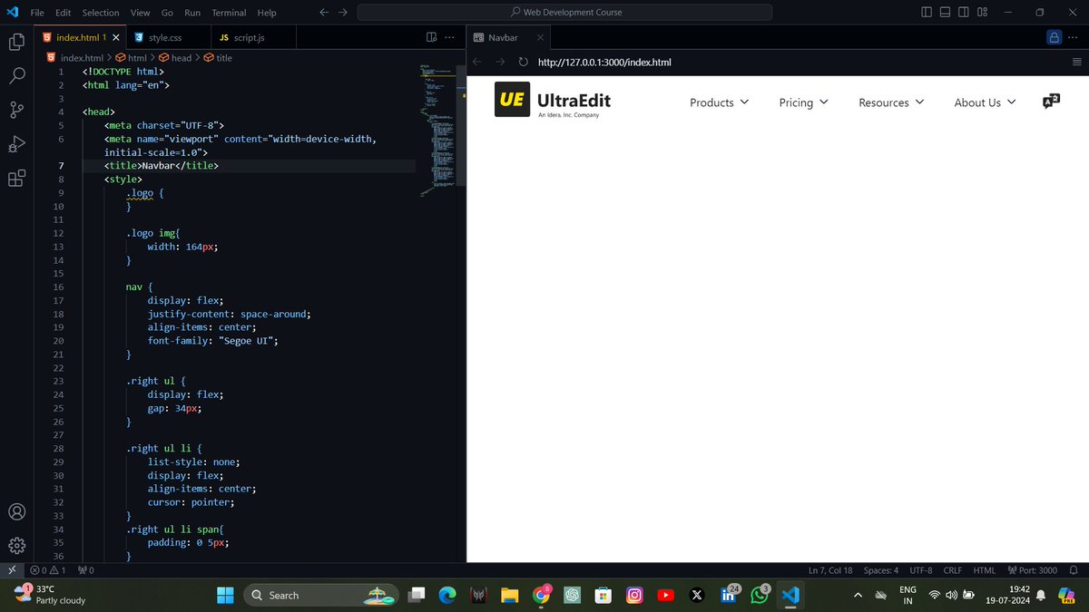 Sourabh_yadv's tweet image. Hey coders! 🖥️
Day 19 of #LearningWebDev was focused on creating a responsive navbar using CSS Flexbox. I applied my Flexbox knowledge to design a navigation bar that adjusts beautifully across different screen sizes.
#WebDevelopment #FlexboxNavbar #ResponsiveDesign