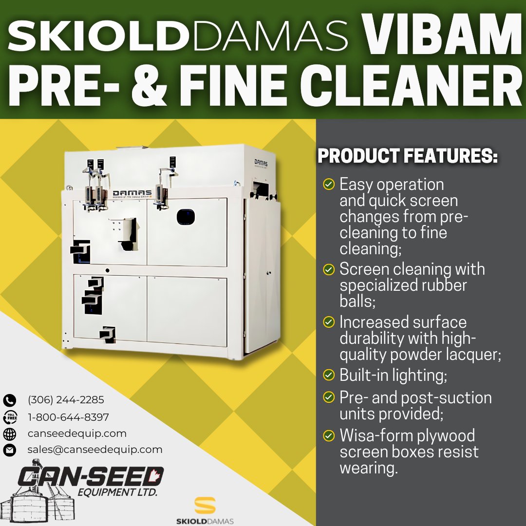 Custom-built or standard machines for all purposes.
The VIBAM Pre- &amp; Fine Cleaner from Damas is designed to quickly and precisely clean a wide variety of grain and seeds. The layout is user-friendly, allowing for quick screen changes to swap from pre-cleaning to fine cleaning,