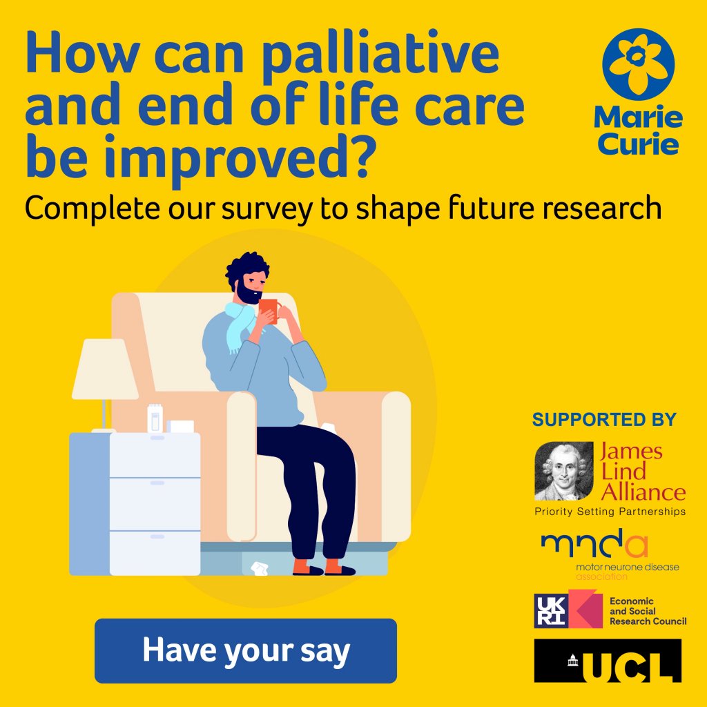 We are looking to hear from health and care professionals who support people with a serious life-limiting illness to help shape future research in palliative and end of life care. Have your say by taking part our  survey: bit.ly/3Oer250 #PeolcPSP 🙏🏽