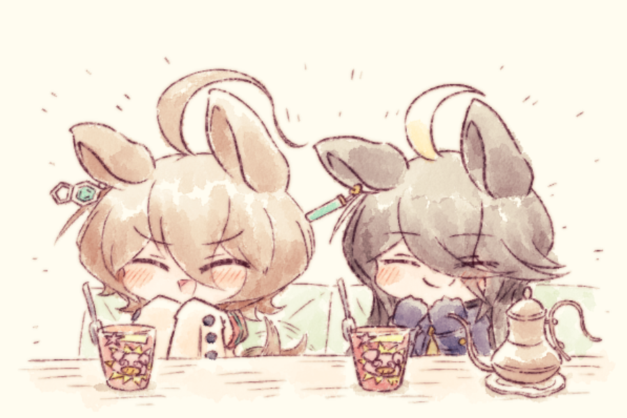 アグネスタキオン(ウマ娘) ,マンハッタンカフェ(ウマ娘) 「#みんなでデフォルメ絵をあげて幸せな気分になろう」|えすけびのイラスト