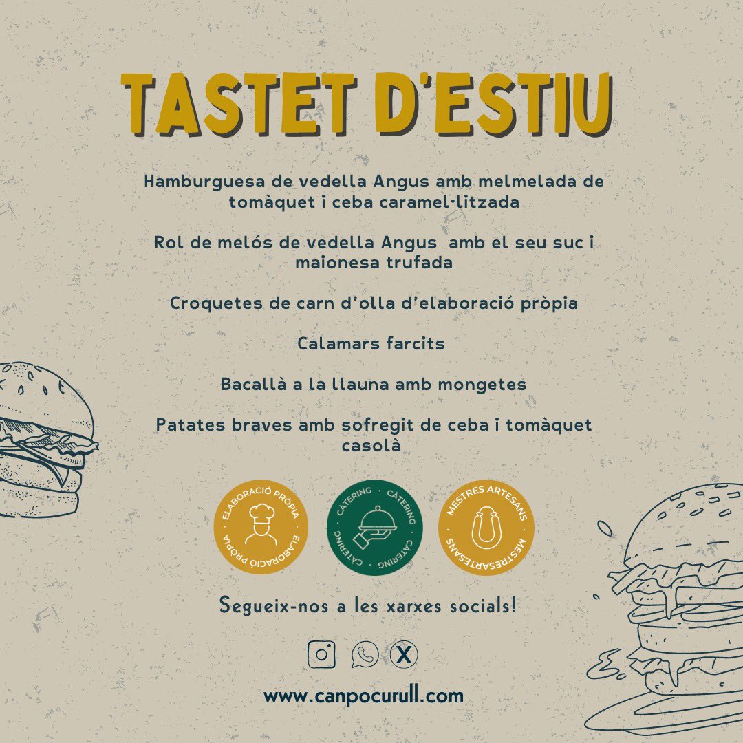 CanPocurull's tweet photo. ✨Avui el TASTET D’ESTIU. A la plaça de l’Ajuntament de @VilassardeMar 
Aquests son els plats que us cuinar em per tots vosaltres. 👩‍🍳
Us hi esperem. #cuinacatalana #fetaama @CanPocurull 
#elaboraciópròpia #desde1945 https://t.co/jTTDXpCb6z