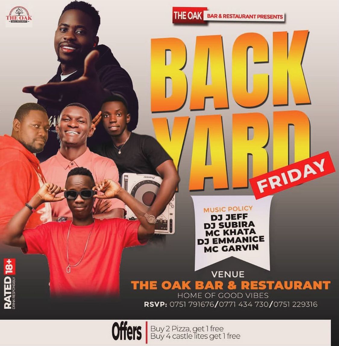 Friday vibes: feeling free and ready to embrace the weekend with us <a href="/theoakmbale/">THE OAK LOUNGE & RESTURANT</a> Ft  @mainman_genious <a href="/lastborndjjeff/">DJ JEFF (The Last Born Dj)</a> <a href="/gavinmc256/">Ginatio Gavin Mc</a> <a href="/McKhataUg/">Mc khata</a> @djsubira @emmanicethedeejay |

RSVP: 0771434730/0751791676 

#BackYardFridays  #HomeOfGoodVibes 
#BeyondExpectations