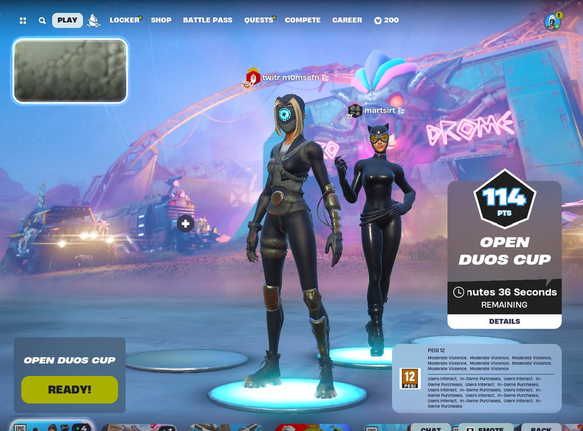 Played 4 games and got 12 points... shit start with last sec duo. We didnt have a drop we were sticking too so we just tried random spots. Grand glacier was uncon and we had god loot. Mid game he then crashed and i was left solo with sticks and stones. Now playing the OPEN CUP 🤗