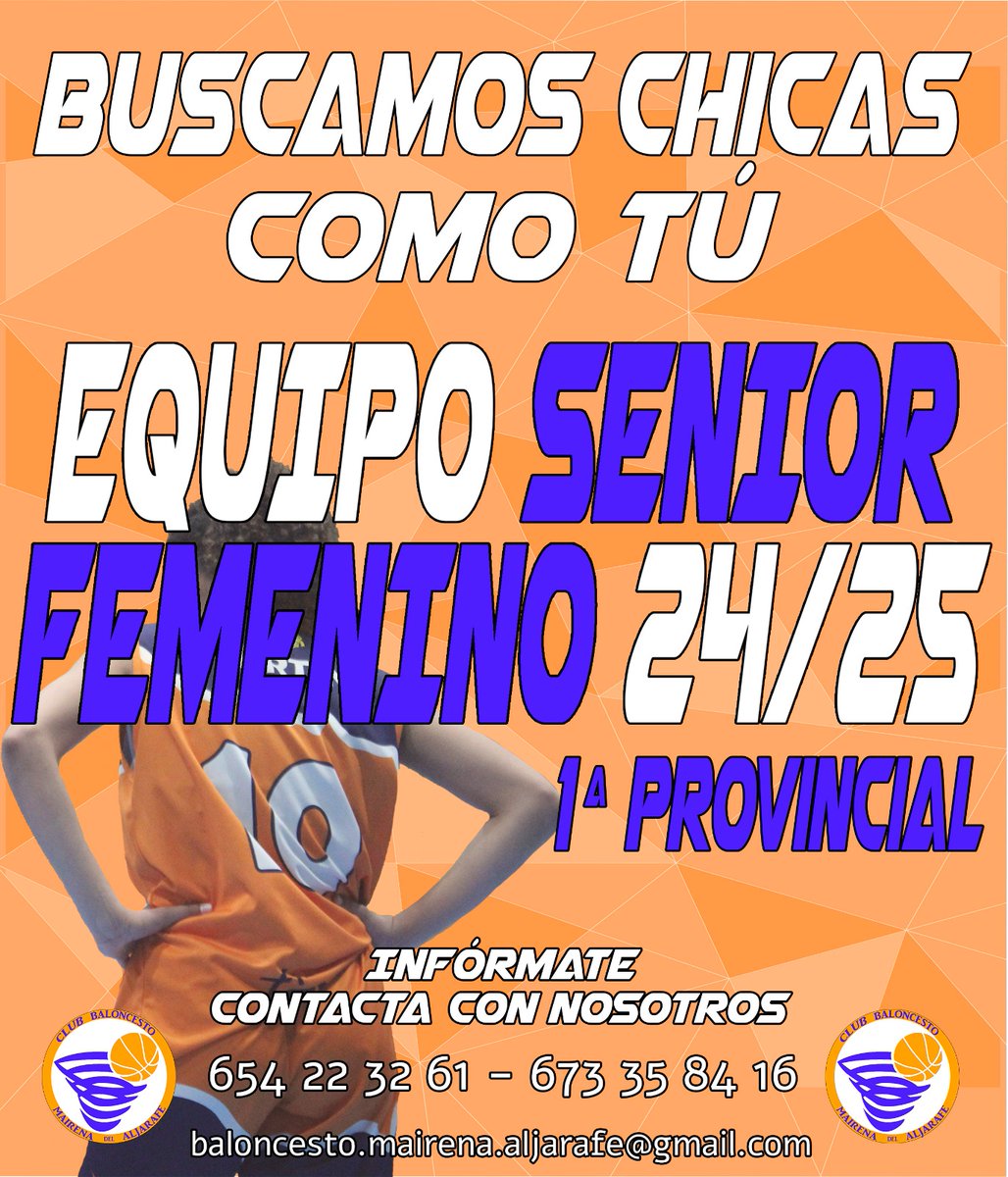 basketmairenalj's tweet photo. Continuamos en nuestra búsqueda para completar nuestro equipo Senior Femenino de 1ª Provincial.

Contacta con nosotros.

📱673 35 84 16 - 654 22 32 61
📧 baloncesto.mairena.aljarafe@gmail.com 
🌐 En nuestras redes sociales

#SOMOSMAIRENA https://t.co/fY7mJAFr1p