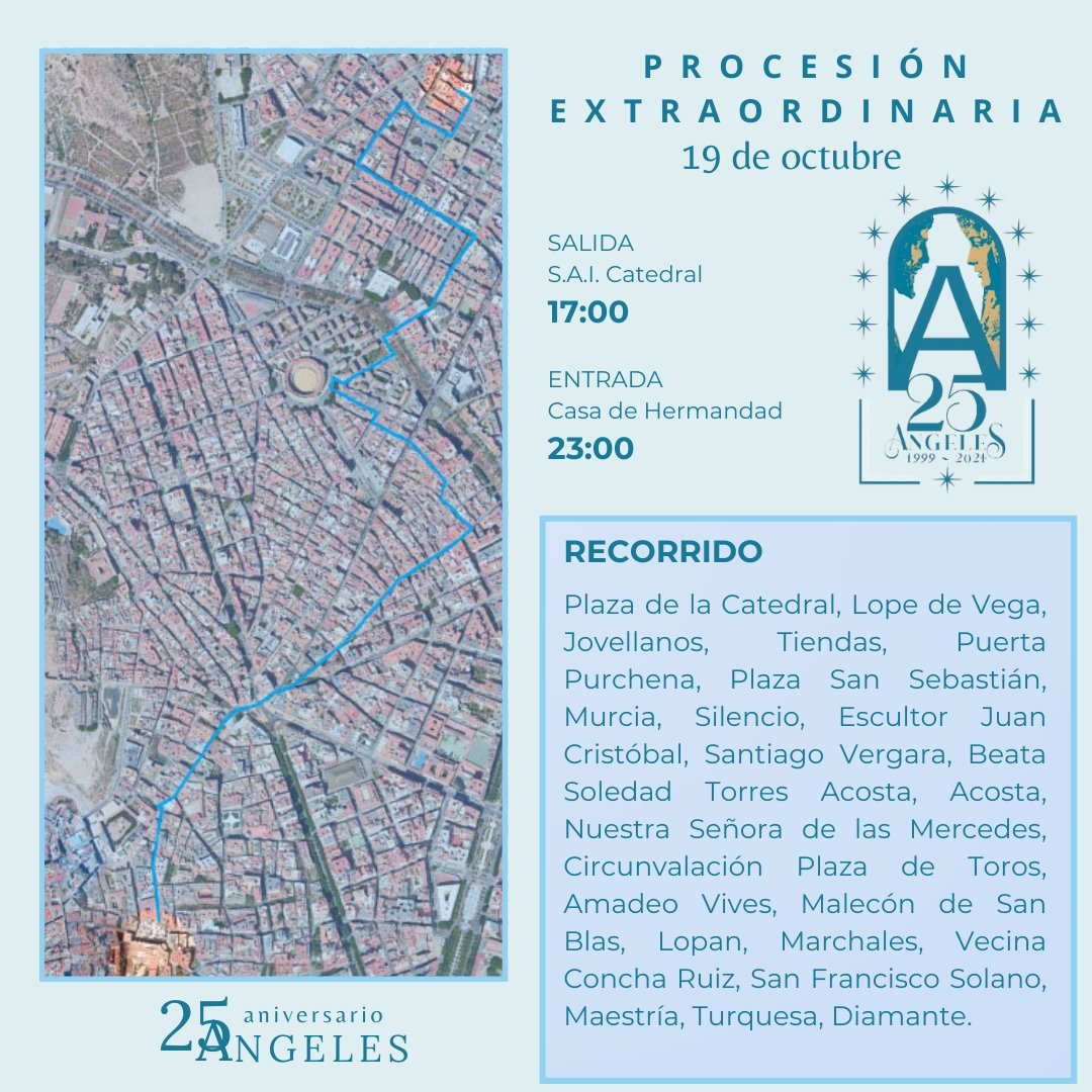 Hdad_losangeles's tweet photo. 🔵 RECORRIDO EXTRAORDINARIA 

El próximo 19 de octubre viviremos la #ExtrÁngeles25 desde la @500CatedralAlm hasta nuestro querido barrio de Los Ángeles.

#LosÁngeles25 
⏬⏬ https://t.co/pSNMOYcFZy