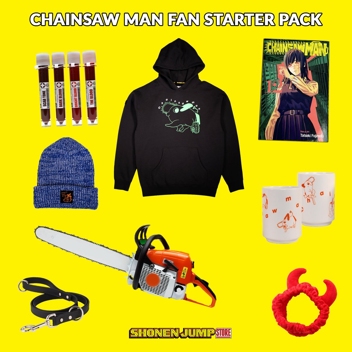 shonenjump's tweet photo. Slice into style with the Chainsaw Man starter kit!
Available now in the #ShonenJumpStore:
https://t.co/gP9XGWfNOg https://t.co/U8mo5RjOKr