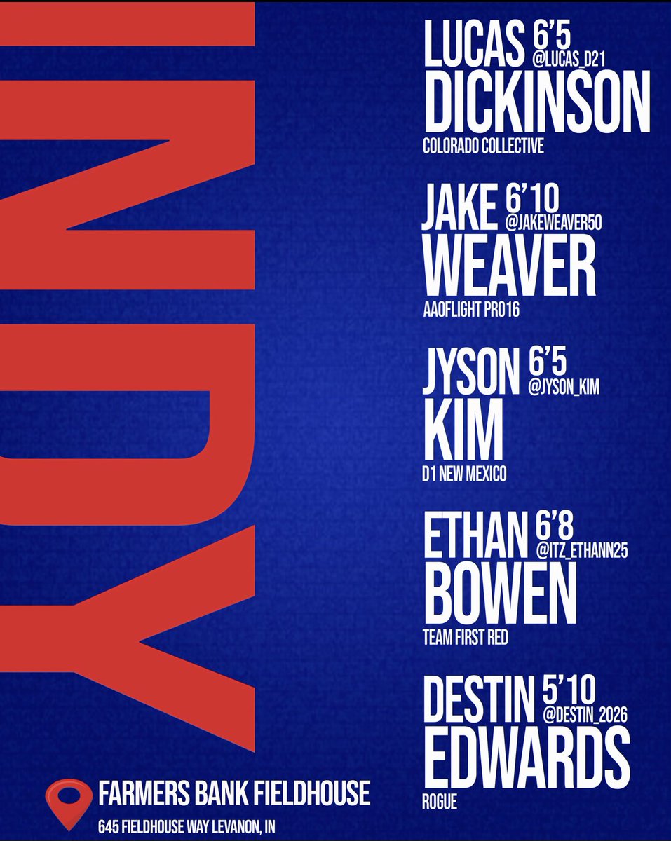 Coaches, scouts and media… If you are in Indy for the <a href="/PRO16League/">PRO16/NXTPRO League</a> check out these guys. 

2025s 
<a href="/Lucas_D215/">Lucas Dickinson</a> - <a href="/COCollective303/">Colorado Collective Basketball</a> 
<a href="/JakeWeaver50/">Jake Weaver</a> - <a href="/FlightAAO/">AAO Flight - PRO16</a> 
<a href="/jyson_kim/">Jyson Kim</a> - <a href="/D1NewMexico/">D1 NM</a> 
<a href="/itz_Ethann25/">Ethan Bowen</a> - @teamfirstok 

2026 playing up 
<a href="/destin_2026/">Destin Edwards</a> - <a href="/BasketballRogue/">ROGUE Basketball</a>