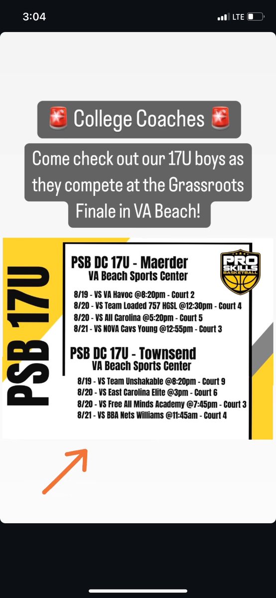 KalebAYounger's tweet photo. College Coaches! Here is my schedule for the Gradsroots Finale in VA Beach! (PSB DC - Townsend). https://t.co/GoTvwEz6LE