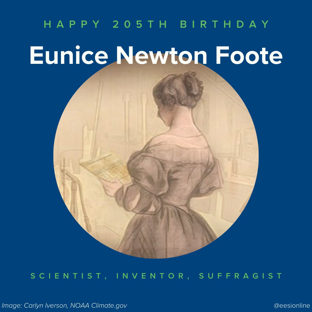 eesionline's tweet photo. #DYK Eunice Newton Foote demonstrated the greenhouse gas effect in 1856, but a man received credit for the discovery 3 years later?

Foote would have turned 205 this week! In honor of her birthday, let's learn about women working in climate today: https://t.co/Zzmpc7V9KX https://t.co/3QaLrQYNIX