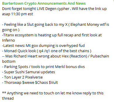 BartertownC's tweet photo. Going Live tonight on my Youtube channel #Degencypher . Some of the topics we will be going over . Anything you guys want me to go over put in the comments and make sure yall tap in 100% #Defiwarlords https://t.co/zl3Ottk9a5