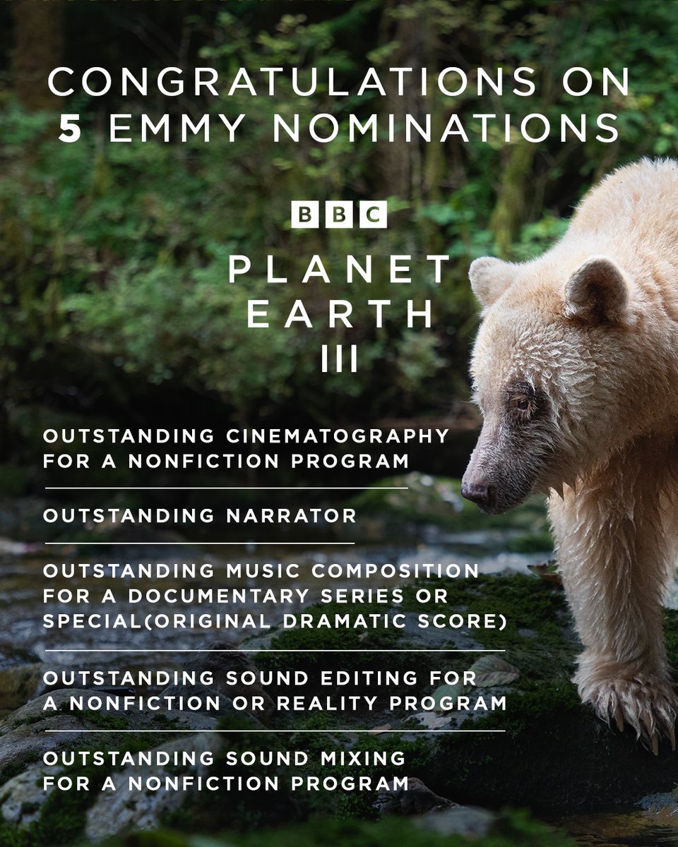 Congratulations to #PlanetEarth3 on five #Emmy Award nominations!

For more award-winning Planet Earth content, tune into BBC America Saturdays at 9pm.