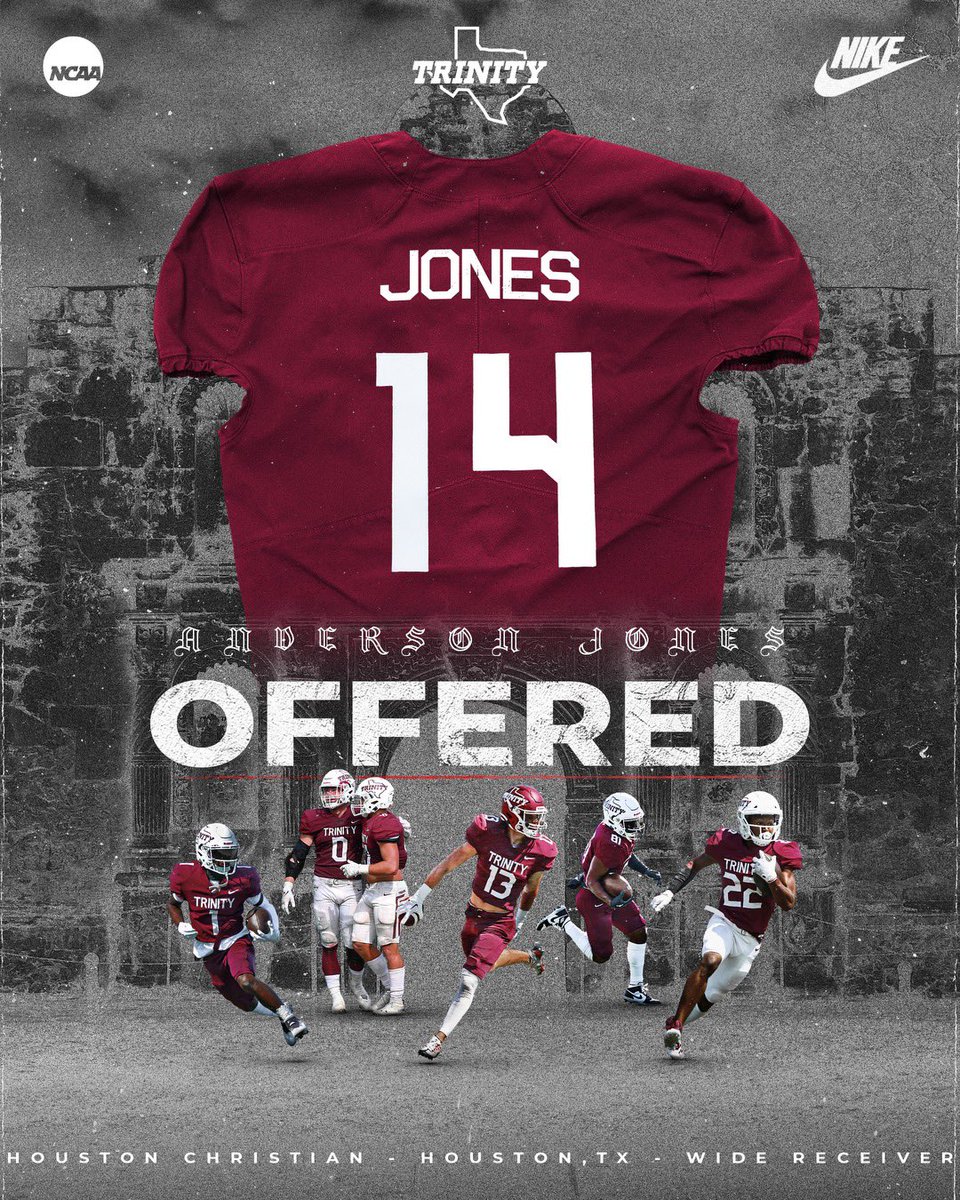 Anderson Jones (@andersonjones88) on Twitter photo After an amazing conversation with <a href="/JerhemeUrban83/">Jerheme Urban</a> and <a href="/CoachGezella/">Coach Gezella</a>, I am extremely honored to receive an offer from <a href="/TUFootballTX/">Trinity University Football</a>. God is good!
Hebrews 13:6
<a href="/hcstangs_FB/">Houston Christian High School Football</a> <a href="/coachgregdial/">Greg Dial Jr.</a> <a href="/MrSirCoachWebb/">Clayton Webb</a> <a href="/TXPSMedia/">Texas Private School Media</a> After an amazing conversation with <a href="/JerhemeUrban83/">Jerheme Urban</a> and <a href="/CoachGezella/">Coach Gezella</a>, I am extremely honored to receive an offer from <a href="/TUFootballTX/">Trinity University Football</a>. God is good!
Hebrews 13:6
<a href="/hcstangs_FB/">Houston Christian High School Football</a> <a href="/coachgregdial/">Greg Dial Jr.</a> <a href="/MrSirCoachWebb/">Clayton Webb</a> <a href="/TXPSMedia/">Texas Private School Media</a>