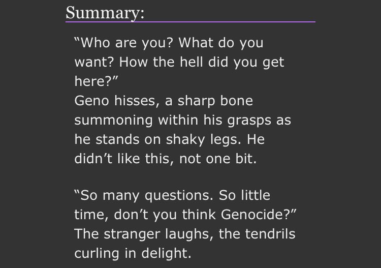 archiveofourown.org/works/32947147

This was for Geno’s birthday back in 2021, featuring him joining the Bad Sans Gang!

Tw: needles and injections

#UndertaleAU #genosans