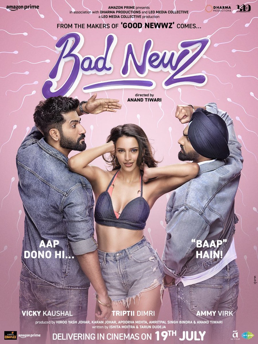 CineMarkMedia's tweet photo. #DharmaProductions' "#BadNewz" opened strong, earning an estimated ₹8.40-₹8.60 crore. The film has generated significant buzz among youth, promising robust box office collections in the coming days. #VickyKaushal #TriptiiDimri #AmmyVirk #KaranJohar https://t.co/GADiB6MssQ