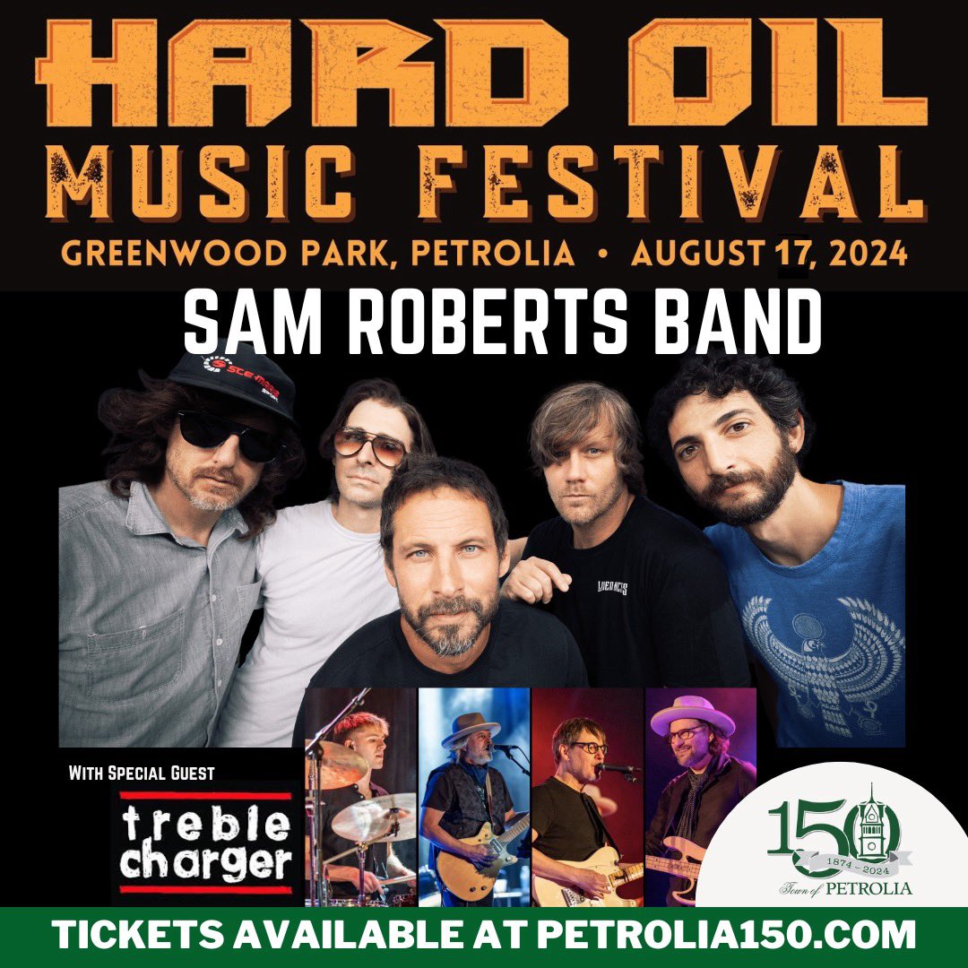 Treble Charger joins the Saturday, August 17 lineup as a Special Guest with Sam Roberts Band on the TD Stage!  Tickets --->  petrolia150.com