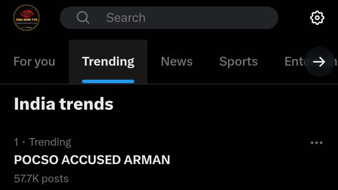 BiggBoss_Tak's tweet photo. POCSO ACCUSED ARMAN is TRENDING at No. 1 position in India. https://t.co/QShAFlCmx9
