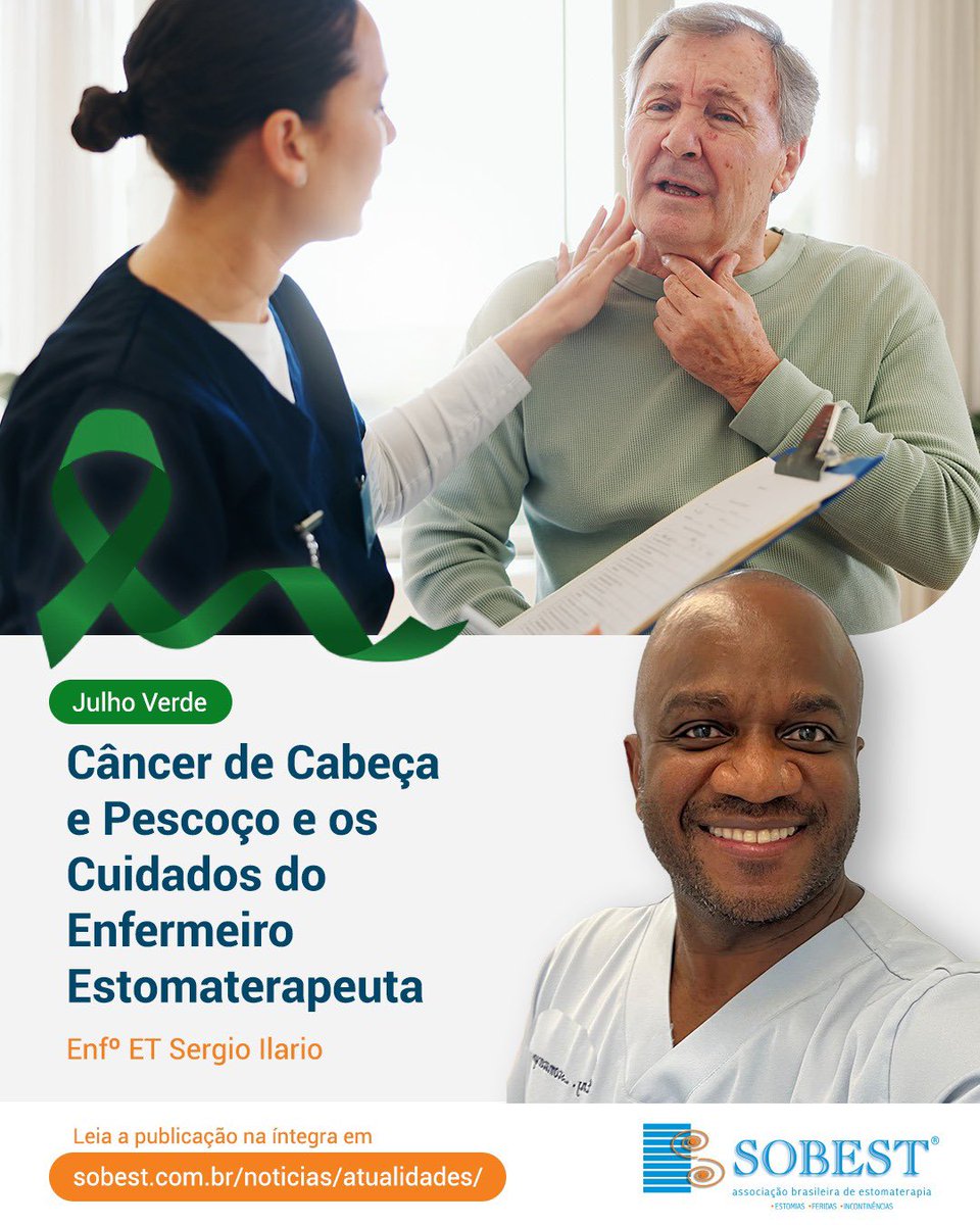 SOBEST_oficial's tweet photo. JULHO VERDE - CÂNCER DE CABEÇA E PESCOÇO E OS CUIDADOS DO ENFERMEIRO ESTOMATERAPEUTA

O câncer de cabeça e pescoço abrange uma variedade de tumores que se desenvolvem em áreas como a boca, língua, garganta, laringe e seios nasais, sendo mais comum em homens com mais de 50 anos. https://t.co/XLNNOwnsJG