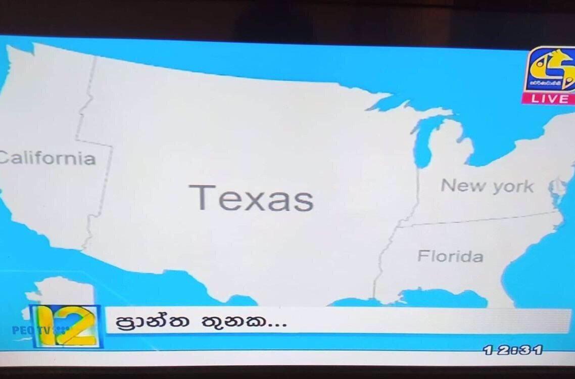 TerribleMaps's tweet image. US Map according to a Sri Lankan news channel