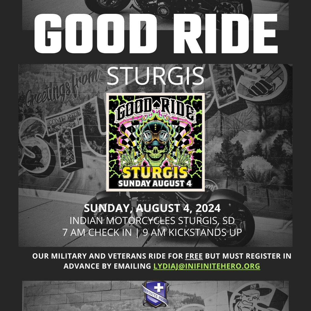InfiniteHeroOrg's tweet image. There is still time to register at Good Ride: l8r.it/pCxP
If you are active duty military or a veteran, you ride for free. Email us today at lydiaj@infinitehero.org to reserve your spot!