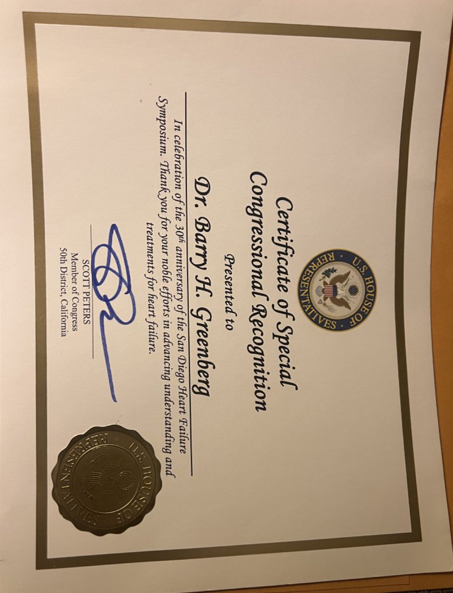 Congrats to Dr. Barry Greenberg on receiving the Mayoral Proclamation and Congressional Commendation as he hosts the 30th Annual San Diego Heart Failure Symposium.  

A true and well-deserved honor!