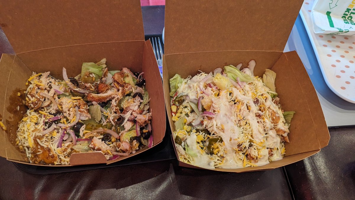 lauradeborah's tweet photo. @SUBWAY, 
Hey @SUBWAY I think one of my salads 🥗 stole the other one's cheese! 🧀 Ordered two with the same cheese selection, but one is cheesy heaven 😍 and the other, well... not so much 😢. Help a cheese lover out? 🙏🧀😅 #CustomerService #FoodMystery https://t.co/0snNSxCtwj