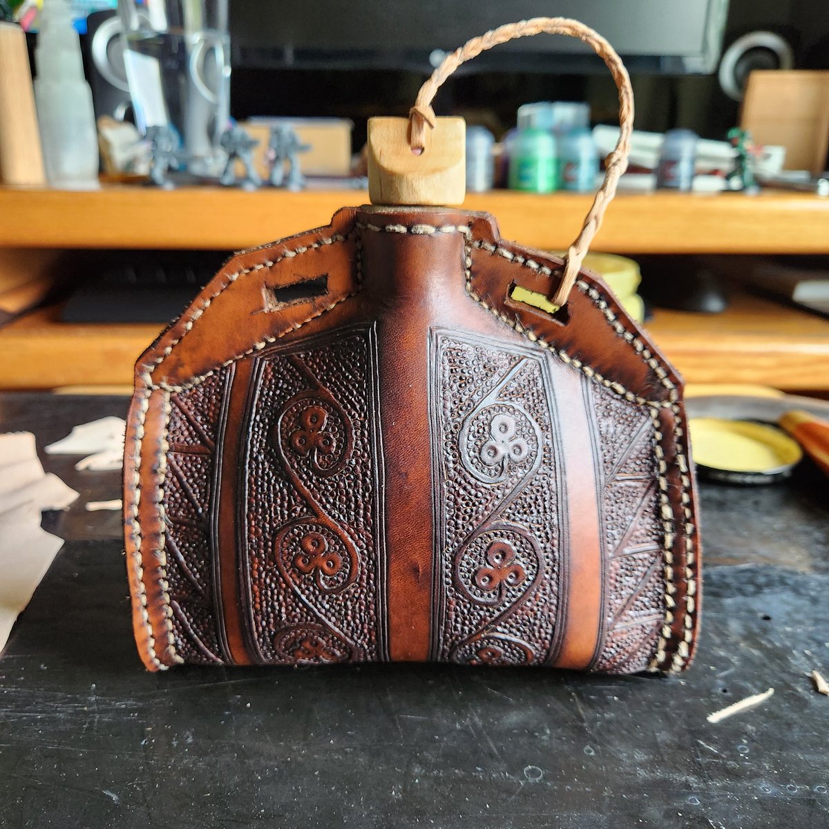 The costrel is really shaping up! Just gotta get it water tight and attach a strap.