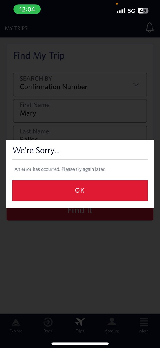 MaryRalles's tweet photo. @Delta that is not accurate. App cleared all flight info around 10:30 am. No info shown. I am ticketed under two flights with same number. One is direct flight booked originally; other is overnight w/connection. 800 #? See below 3 hours and I finally hung up. #Crowdstrike #delta https://t.co/DH4qk7e7uW