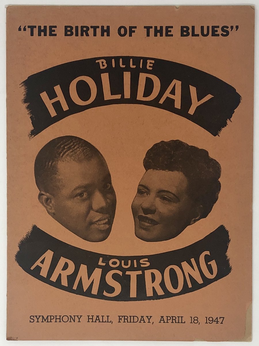 recordmecca's tweet photo. BILLIE HOLIDAY/LOUIS ARMSTRONG A very rare program from the Billie Holiday/Louis Armstrong "Birth of the Blues" concert, at Symphony Hall in Boston, April 18, 1947 #recordmecca #billieholiday #louisarmstrong #blues #concertprogram #musiccollectibles
https://t.co/esOODoErPZ https://t.co/hnzQP7vutO