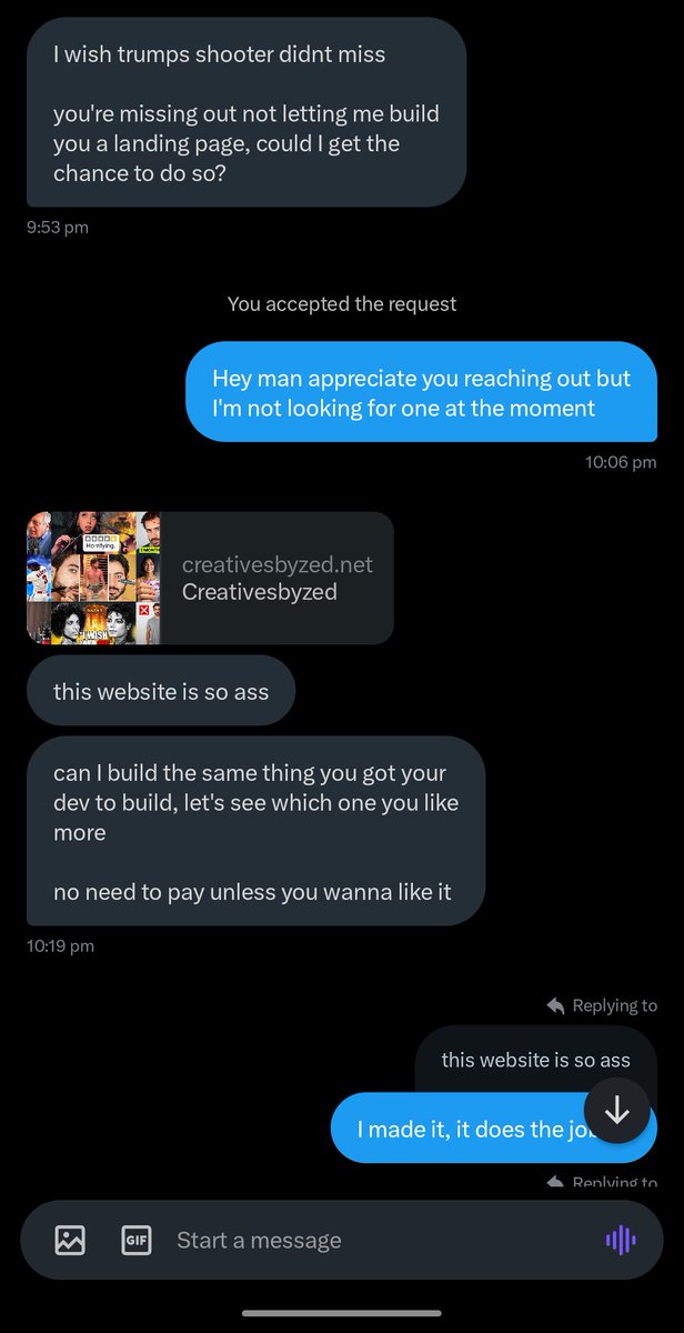 Don't do outreach like this.

Most prospects would not like you saying their work or what they made is "ass"