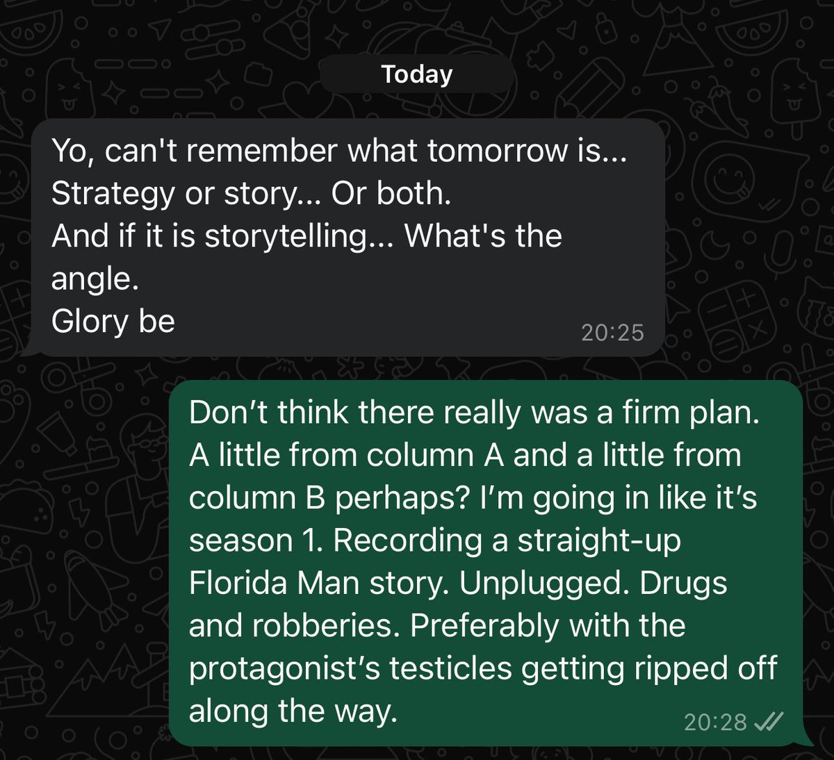 floridapodmen's tweet photo. Recent text message exchange about our recording session for next season. #backtobasics #floridaman #indiepodcast #comedypodcast #podfather 

https://t.co/I4TNUbleoD https://t.co/lpV2OLqdgv