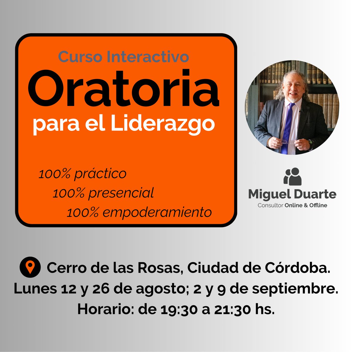 miguelduarteh's tweet photo. 🌎 🔝 Curso Interactivo 🤲 Oratoria para el Liderazgo 📢 100% presencial + 100% práctico +  100% empoderamiento
https://t.co/YCpuUg4HVa
Córdoba, Lunes 12 y 26/ago. 2 y 9/sept.
19:30 a 21:30 hs. Cupos: 7 personas (máx.)
#Oratoria #Liderazgo #Consultoría #Confianza #buffet https://t.co/NKUKSnylly