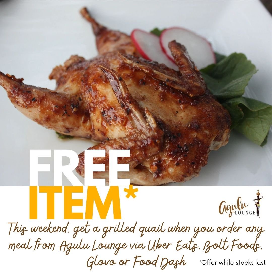 AguluLounge's tweet photo. 🍽️ Free range flavor! This weekend only, enjoy a FREE quail with every meal and savor the taste of freedom on your plate!
.
Order with us today

#agululounge #offers #restaurantsinnairobi #AngukaNayo https://t.co/qEdz9YFNs3