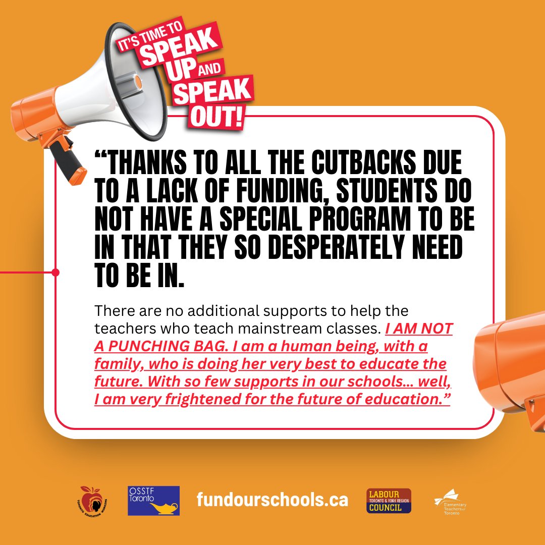 fundschoolson's tweet photo. Thanks to all the cutbacks due to a lack of funding, students do not have the special program to be in that they so desperately need to be in. Teachers and education workers are feeling burned out, frustrated, even scared at times https://t.co/99c6Ios5YN
