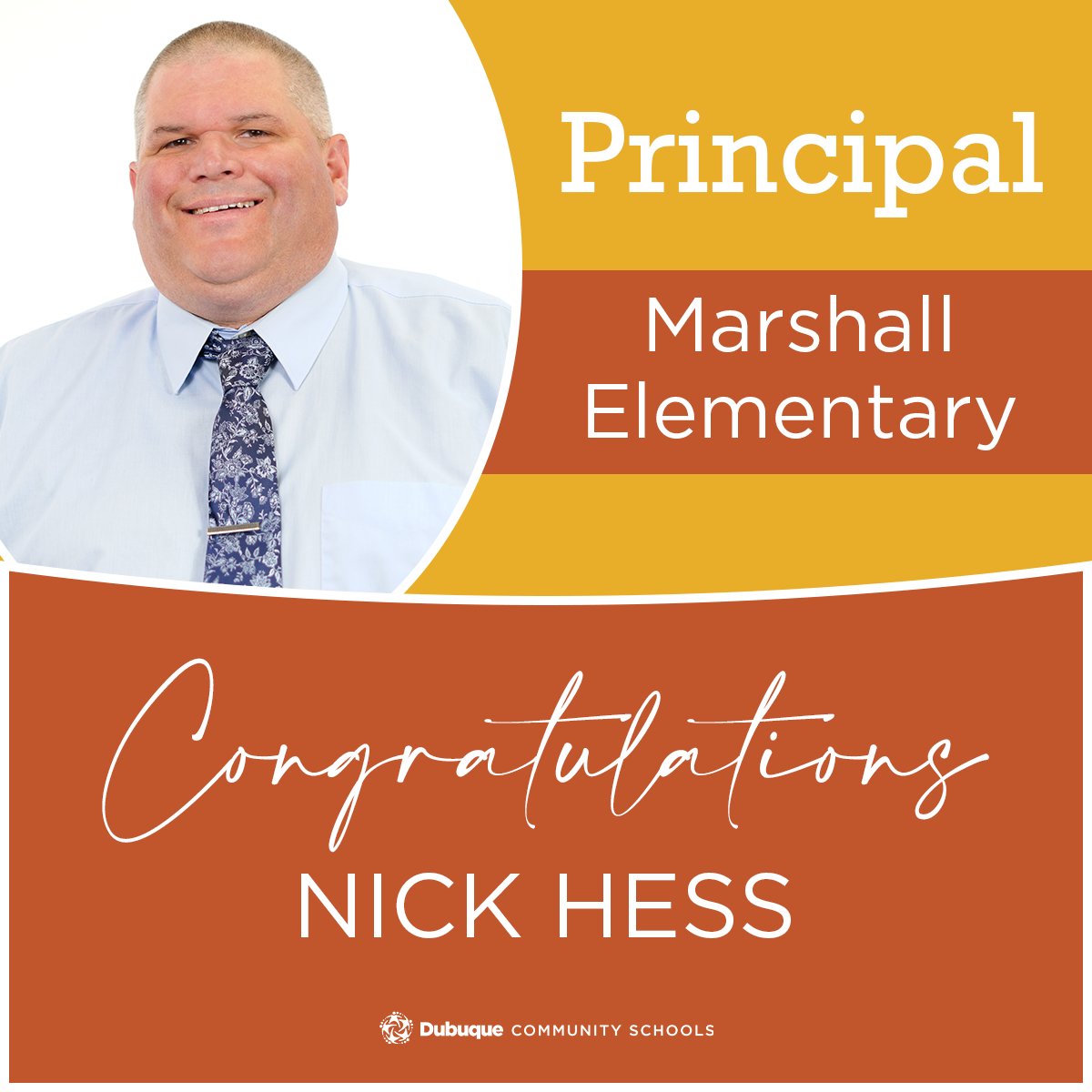 As we look ahead to the 2024-2025 year, we are excited to see some new faces in leadership. Please join us in congratulating Nick Hess for being named the next principal of Marshall Elementary School. We look forward to seeing the positive impact you'll have in your new role!