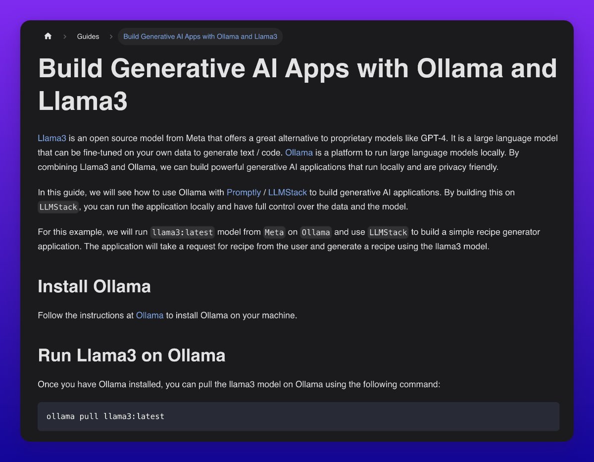 ajhai's tweet photo. A quick guide to building AI apps with a locally running Llama3 model in a no-code way 🚀

We use @AIatMeta's Llama3 model with @ollama and @trypromptly's LLMStack as the no-code framework to create a simple recipe generator. 🤖 https://t.co/Lr86ldGO44