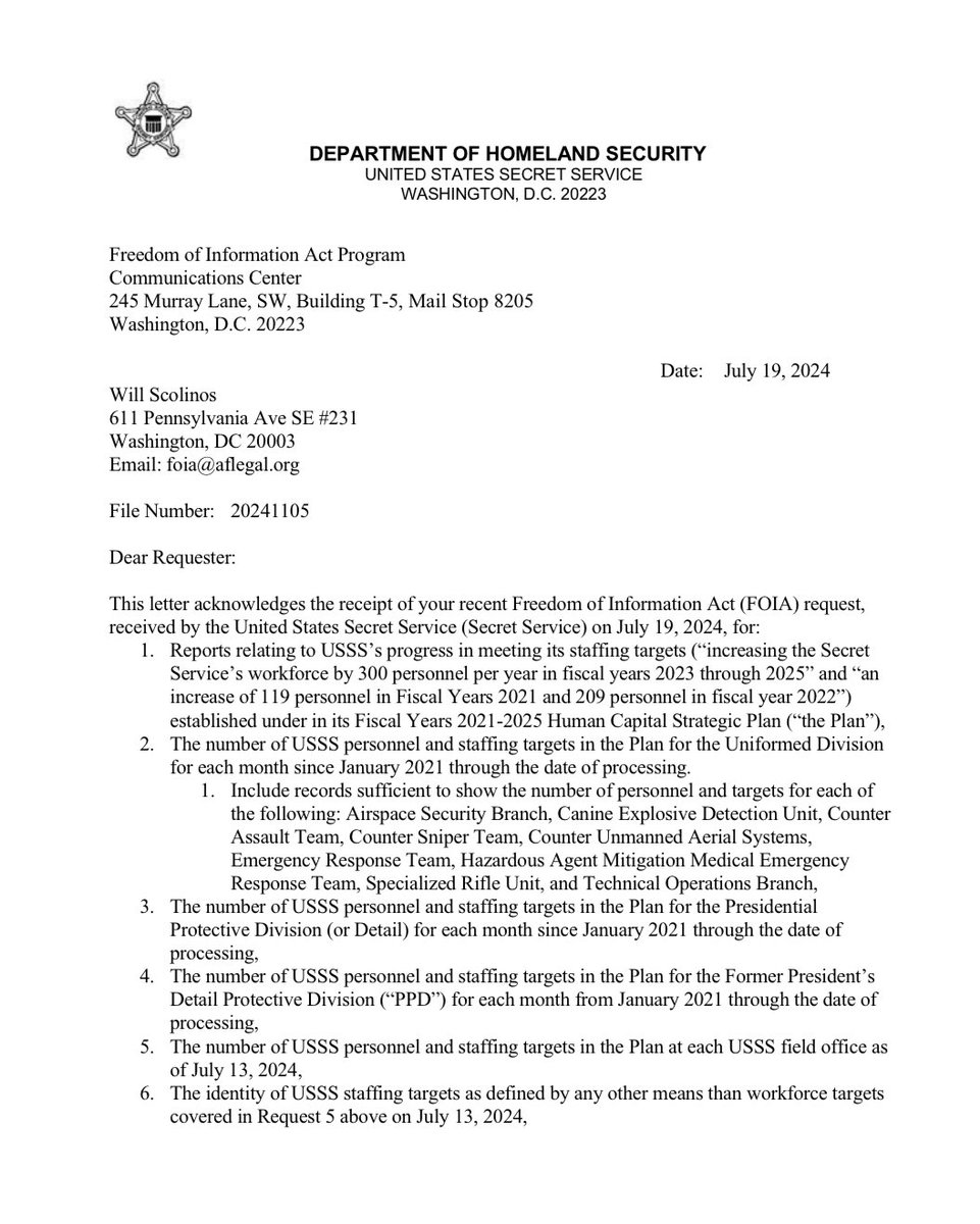 kylenabecker's tweet image. BREAKING.🚨

Biden’s Secret Service has denied a FOIA request by @America1stLegal following the assassination attempt on Donald Trump.

The Secret Service claims there is no urgency and denies the American public has a right to know.

The Trump assassination cover-up continues.
