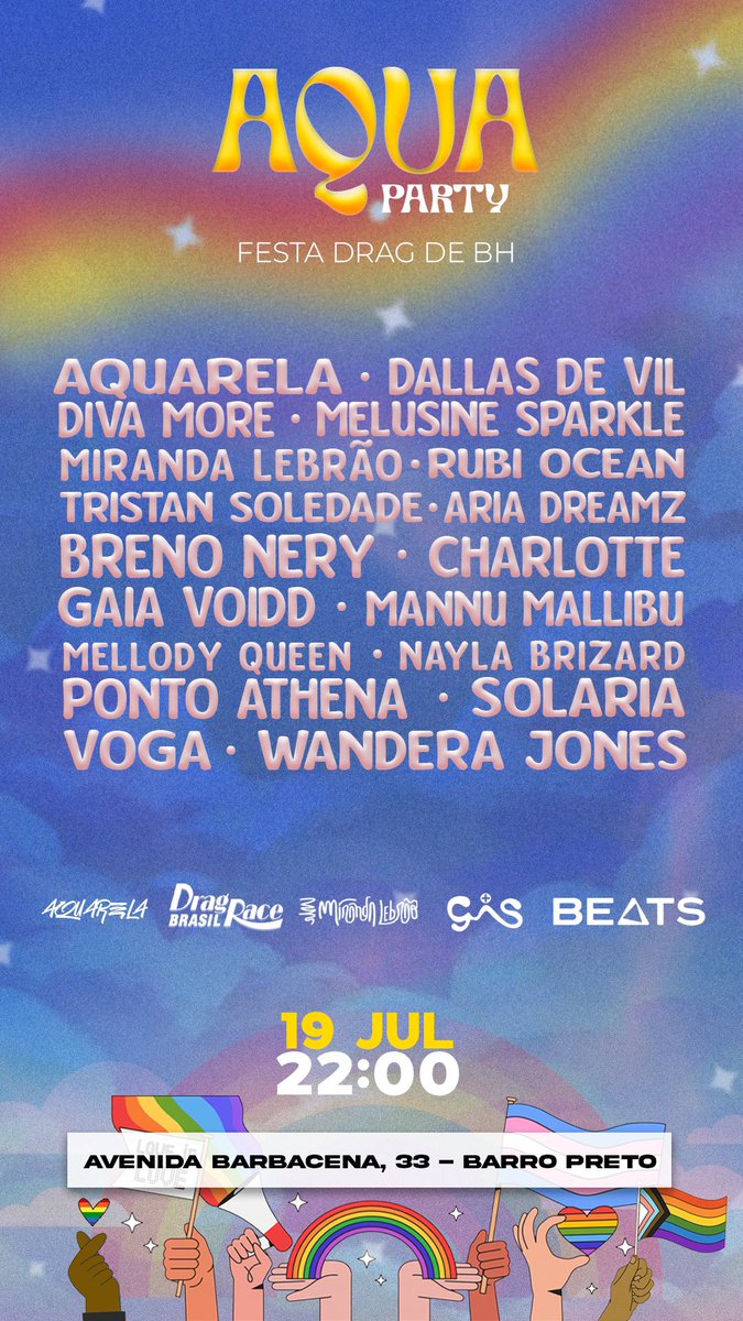 É HOJEEEEEEE ✨ AQUA PARTY PRIDE 
Elas já estão em BH ❤️ 
Vemos vocês mais tarde lá na Gis Mais! 
Ingressos: shotgun.live/pt-br/events/a…

📍Gis Mais - Av. Barbacena, 33 
🗓️ 19 de Julho 
⏰ 22h 

#aquaparty #dragrace #dragqueen #pride