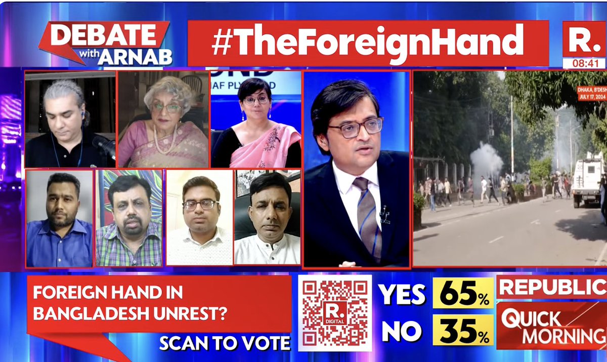 republic's tweet photo. #TheForeignHand | "Bangladesh govt first should bring a stringent barricading of the borders and ensure all forms of movements across the border is completely restrained": Lokesh Jindal (@lokijindal), Political Analyst
Watch The Debate on #SuperprimetimeMax with Arnab and fire in your views - https://t.co/LlVQltLjf8
#StudentProtest #QuotaMovement #Bangladesh #SheikhHasina #QuotaReform #QuotaProtest #Dhaka #Arnab #ArnabGoswami