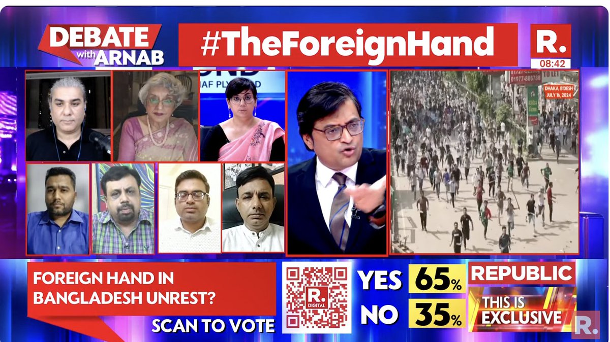 republic's tweet photo. #TheForeignHand | Who is sparking anarchy in South Asia? Major Aashish Chaturvedi (@ChaturvediMajor), Samajwadi Party leader shares his thoughts
Watch The Debate on #SuperprimetimeMax with Arnab and fire in your views - https://t.co/LlVQltLjf8
#StudentProtest #QuotaMovement #Bangladesh #SheikhHasina #QuotaReform #QuotaProtest #Dhaka #Arnab #ArnabGoswami