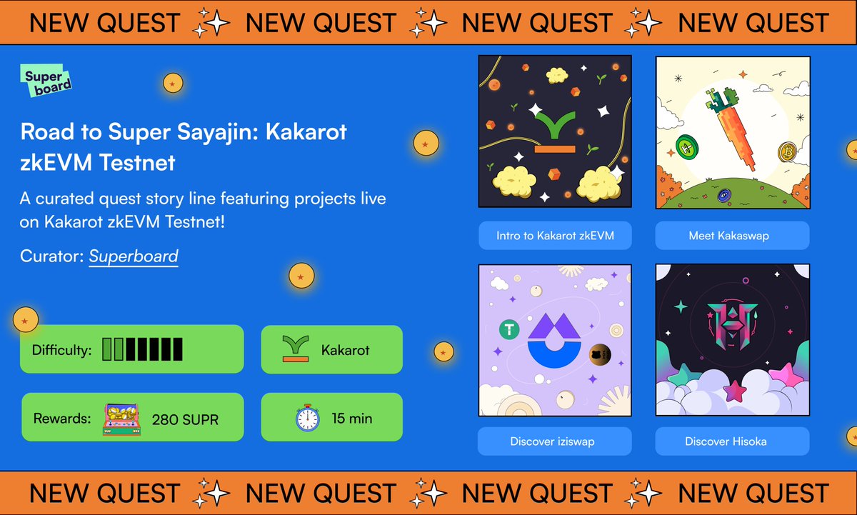 Superboard_'s tweet photo. Go Super Sayajin mode with @KakarotZkEvm Testnet! 

Explore this curated quest story line featuring projects live on Kakarot zkEVM Testnet! 

enjoy: https://t.co/DYpbuLnBuK https://t.co/DeGbtWnxed