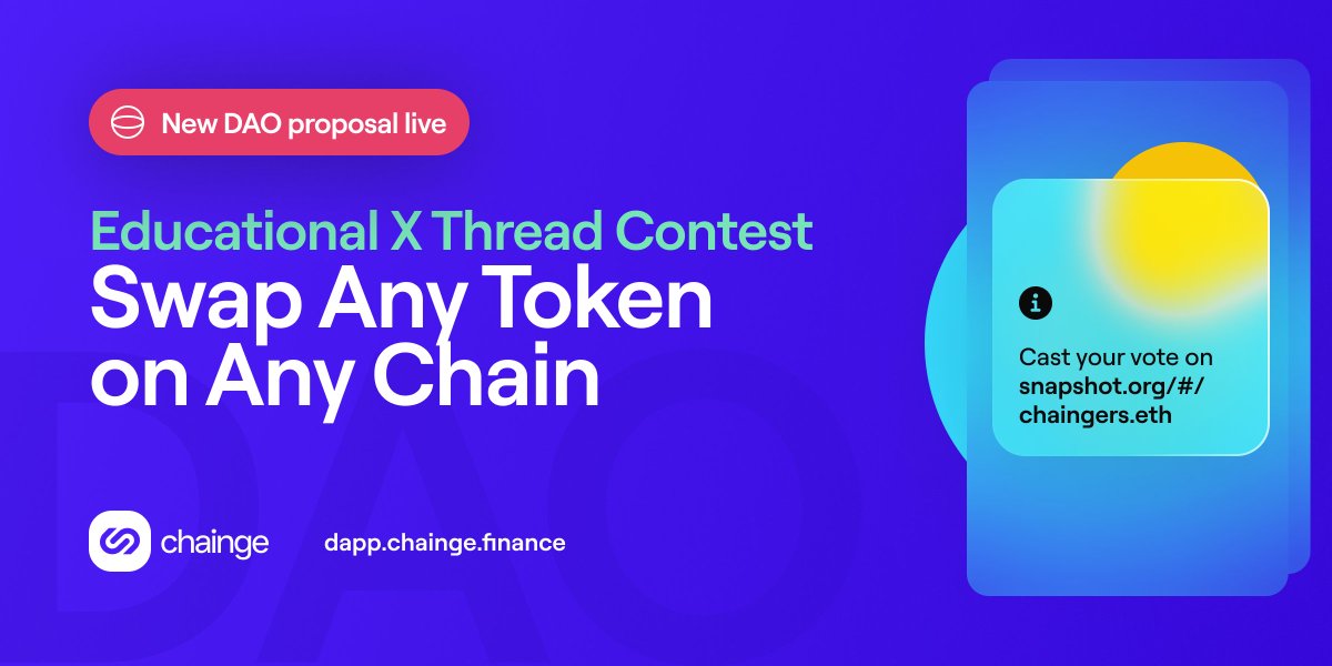 FinanceChainge's tweet photo. ⚡️ A new proposal, selected from our DAO members' submissions, is now live on the Chainge DAO Snapshot platform: Educational Twitter Thread Contest

🗳 3 days to cast your votes using vXCHNG

🔗 Proposal link:  https://t.co/PNf5fyygZO

🗨 Join the discussion: https://t.co/QguNheSVOr