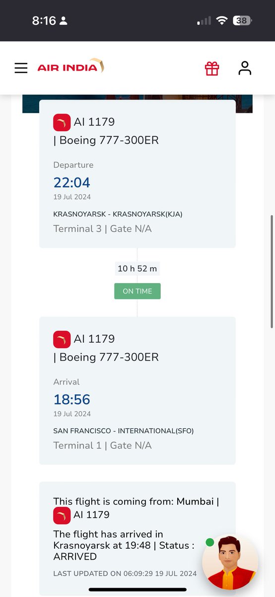MayankGDrive's tweet photo. @airindia Just talked to US customer service. Best way to track is Air India website  Flight Status #AI1179 #AI183 https://t.co/JCLyzIxhG4