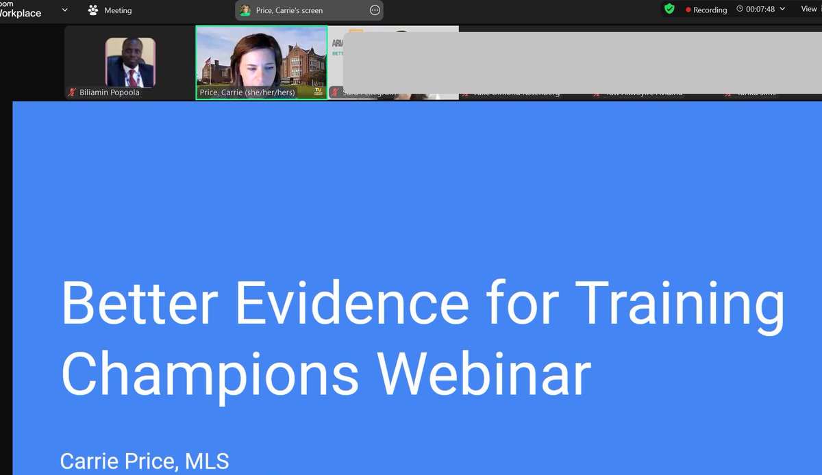 Special thanks to @carrieprice78 for the webinar presentation to train <a href="/_BetterEvidence/">Better Evidence</a> Champions on #SysRev Literature Searching today. It was indeed an impactful session. We appreciate you for sharing your knowledge