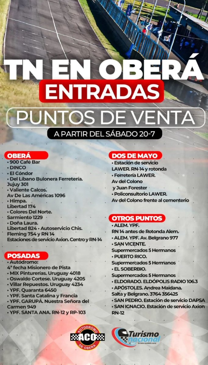 FCCreativeOK's tweet photo. 🔥 ¡Este 2️⃣/3️⃣/4️⃣ de Agosto, @prensatn vuelve al Autódromo de Oberá! 🔥

🎟️ Costos de Entradas y Estacionamiento
📍Puntos de Ventas en toda la provincia
📆 2, 3 y 4 de agosto.

#TNenOberá🧉 #TurismoNacional #ChapaChapa #Misiones https://t.co/TvISlWhqw6