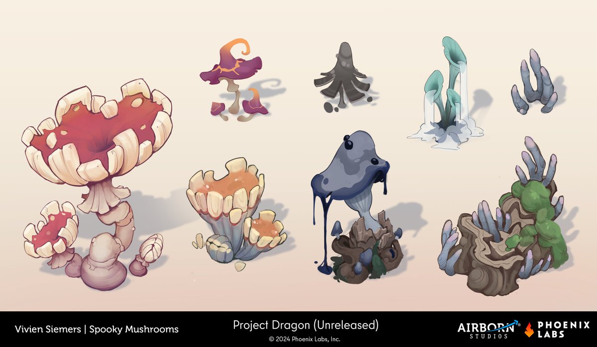 scarVii's tweet image. Alright, gonna start sharing some of the work I&apos;ve done for #ProjectDragon !🐲

I&apos;ve mostly been doing concepts for the environments, so props and POI&apos;s, but also some overpaints. Here are explorations for the Spooky Forest, one of the bioms planned for Dragon
