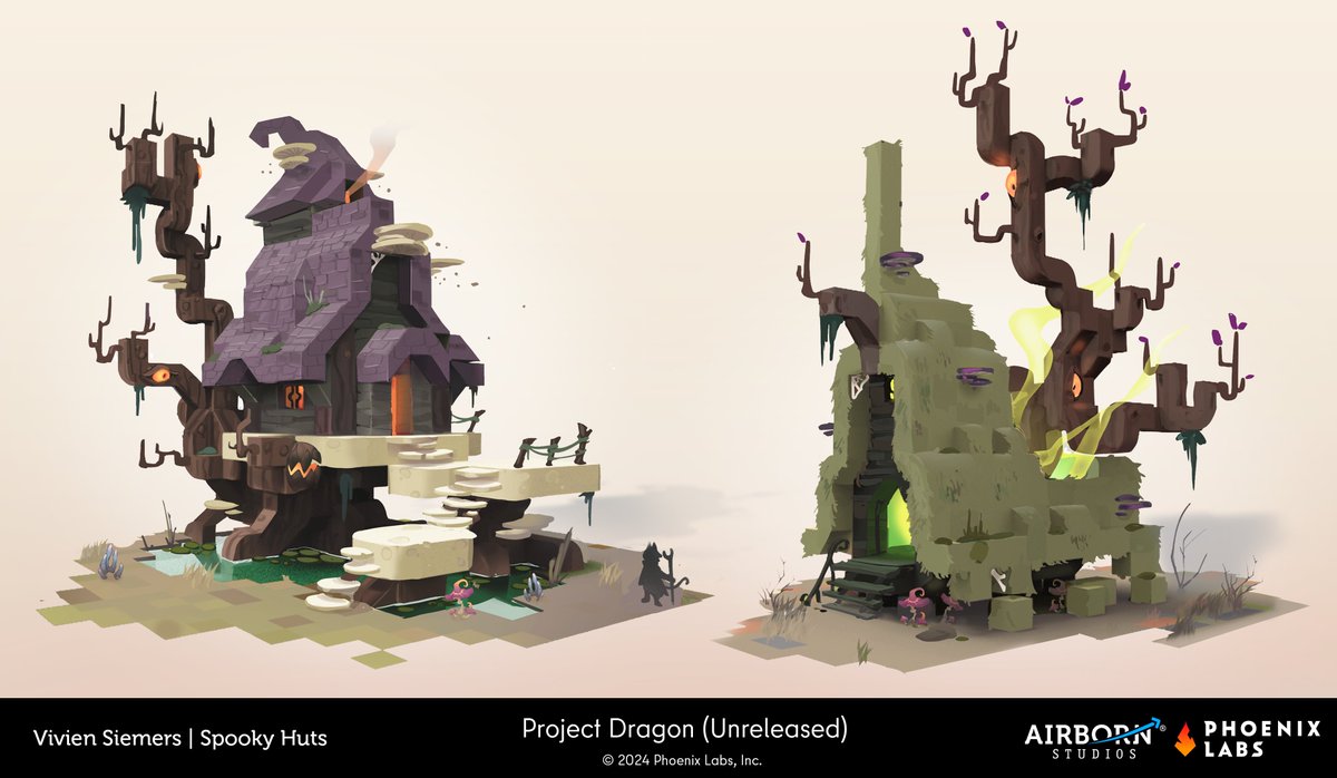 scarVii's tweet image. Alright, gonna start sharing some of the work I&apos;ve done for #ProjectDragon !🐲

I&apos;ve mostly been doing concepts for the environments, so props and POI&apos;s, but also some overpaints. Here are explorations for the Spooky Forest, one of the bioms planned for Dragon