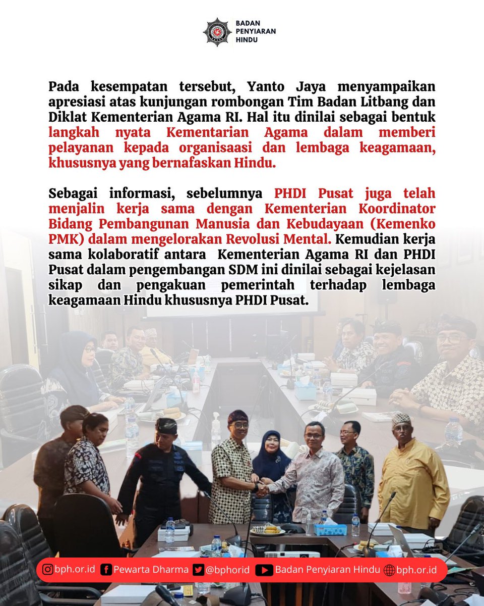bphorid's tweet photo. #SobatSiarHindu

Kementerian Agama RI melalui Balitbang dan Diklat Kemenag melakukan kunjungan dalam rangka menjalin kerjasama dengan organisasi keagamaan Hindu; PHDI. 

Baca selengkapnya.......
https://t.co/25PTx1IkUI
 
#hindudharma
#KerjasamaPHDIxKemenag
#PHDIpusat
#Kemenagri https://t.co/oaE3MODrpC