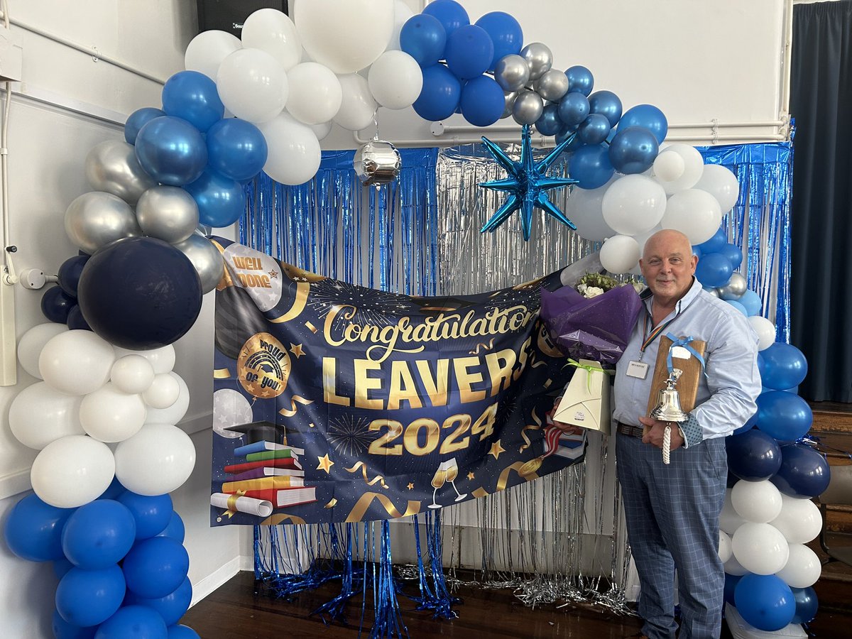 RichmondHillPA's tweet photo. A fabulous leaving assembly for Mr Norton who retires today 💙 Y6 pupils shared memories, sang his favourite songs’ Our school Anthem sang by @TheJaneMcDonald was sung by all our children with a surprise - as we couldn’t get the real thing our children stepped 400 Jane’s 💙 https://t.co/zblv15PEzN